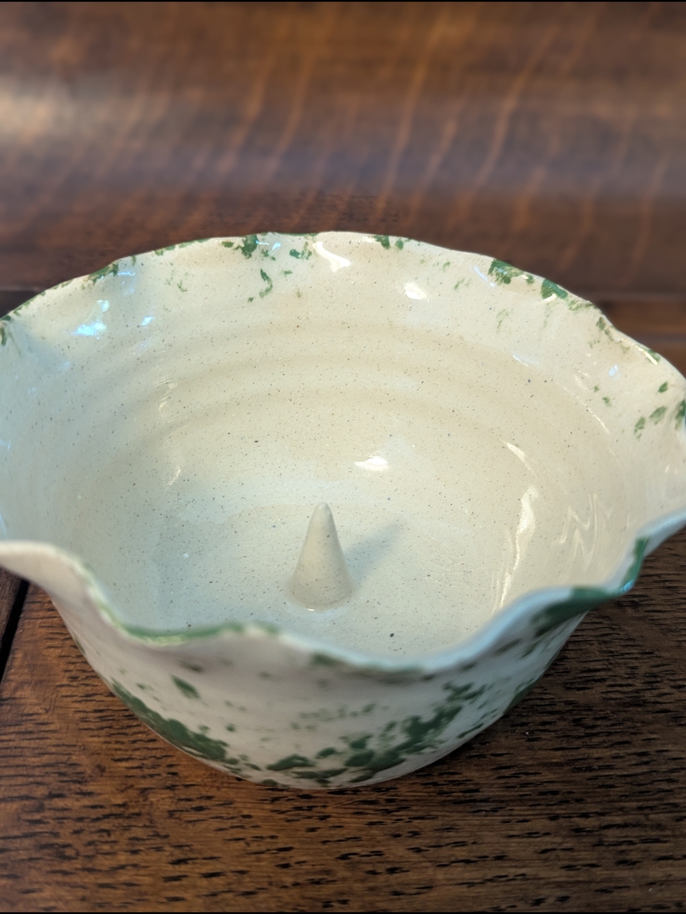 John Garrou Black Mountain NC Studio Pottery Green Spongeware Candle Ring